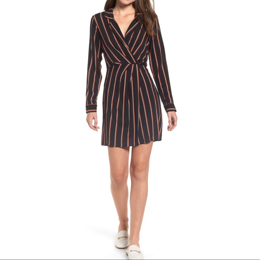 LUSH STRIPED MINI DRESS IN BLACK ORANGE WHITE SZ S